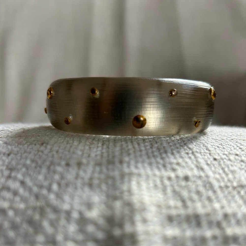 Alexis Bittar studded lucite hinge bracelet silver with gold studs